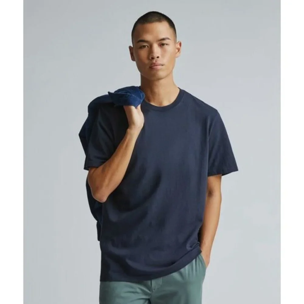 Everlane Uniform Navy Blue Premium-Weight Relaxed Crew Shirt Mens Size X-Small - Picture 2 of 7